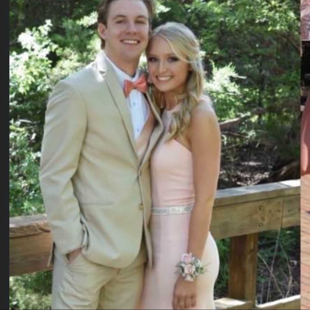 Light Pink Prom Dress With Jeweled Waist